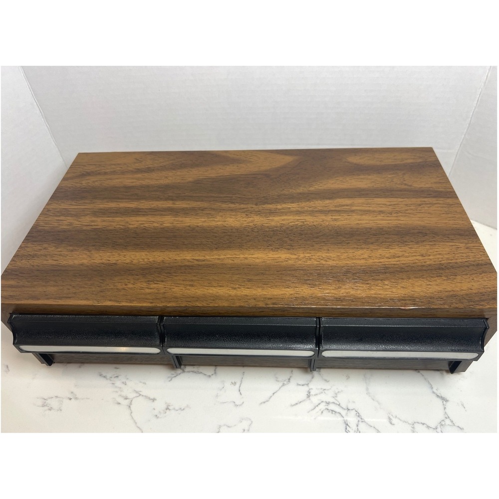 Vintage Wood Grain 3 Drawer Cassette Tape Storage Cabinet Organizer Case 30 slot
